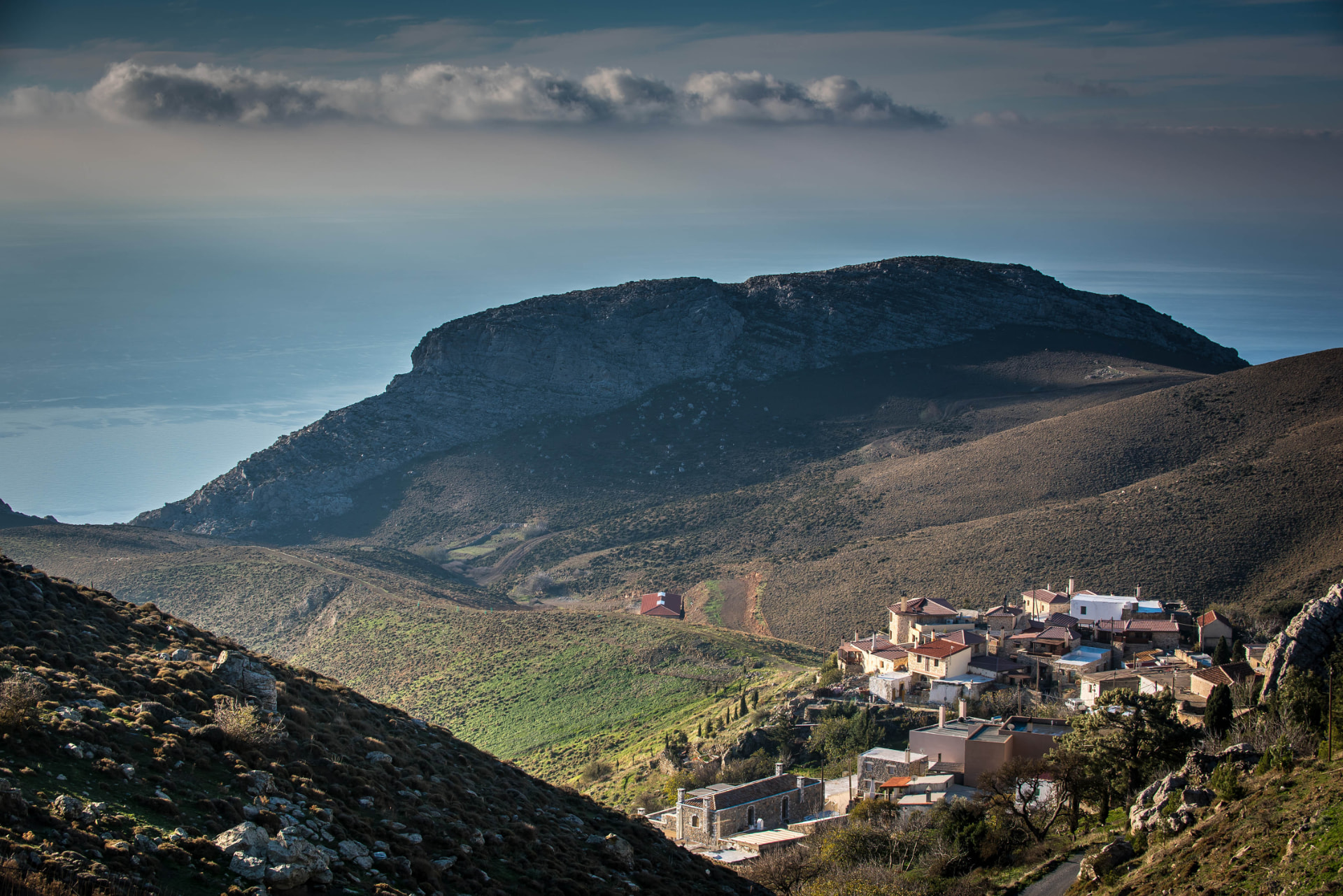 The village of Thalori seen from the mountainside above the Libyan Sea
